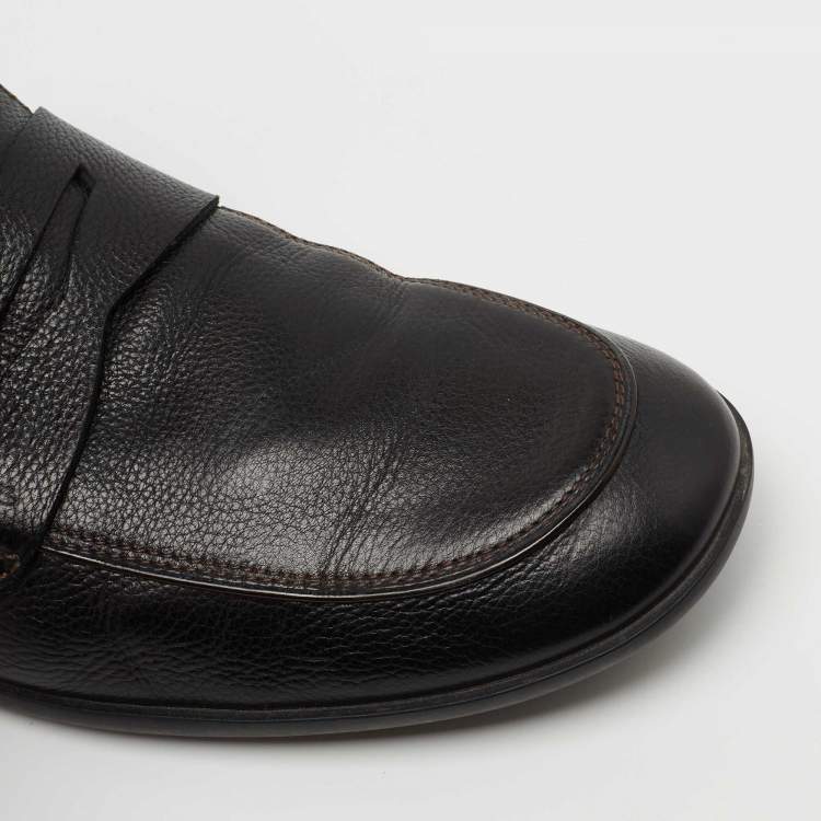 Pre Owned Louis Vuitton Black Leather Slip On Loafers Size 41
