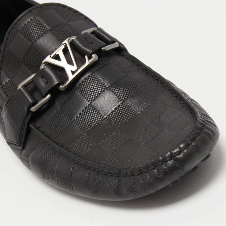 Pre Owned Louis Vuitton Black Damier Leather Monte Carlo Loafers Size 41
