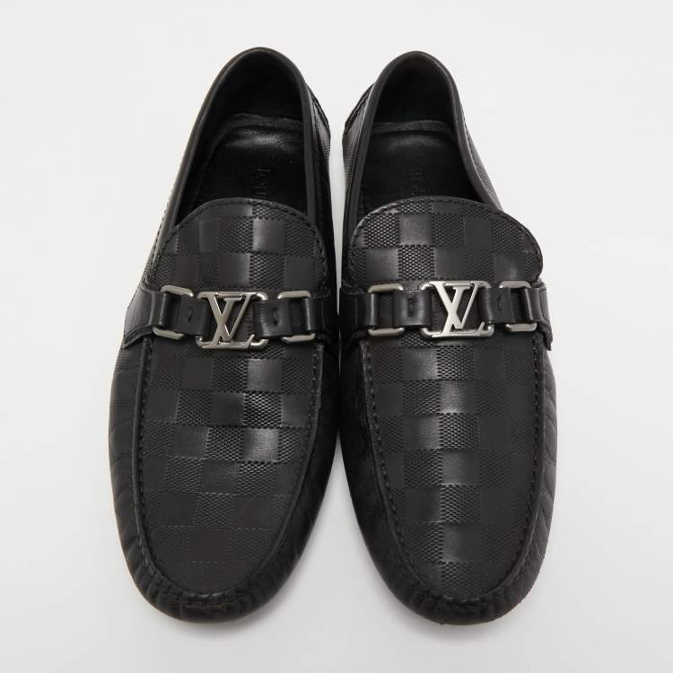 Pre Owned Louis Vuitton Black Damier Leather Monte Carlo Loafers Size 41