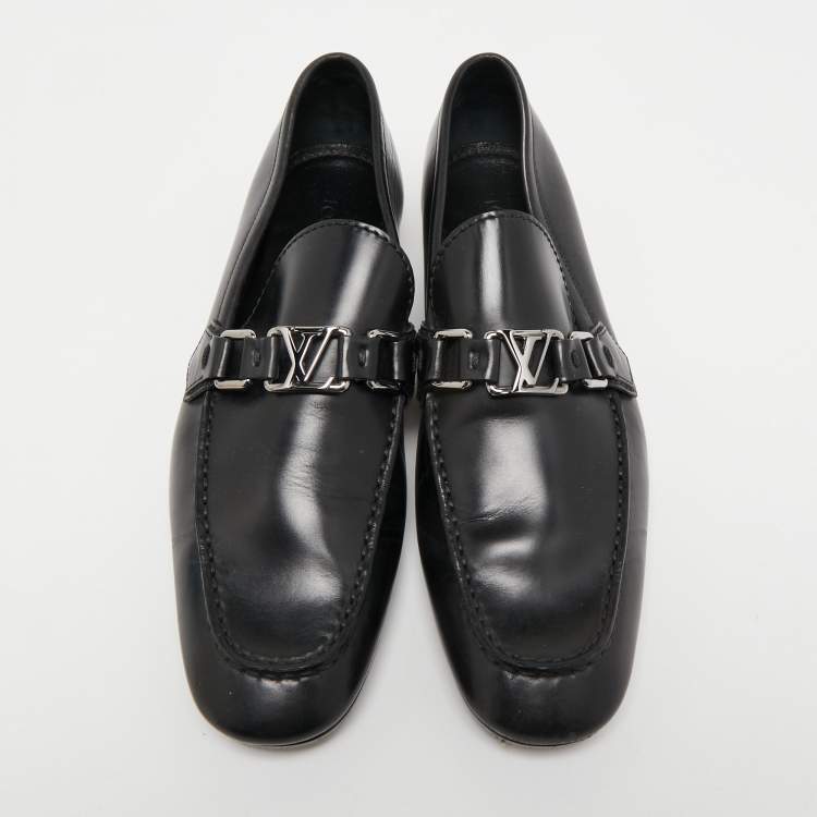 Pre Owned Louis Vuitton Black Leather Hockenheim Loafers Size 41 