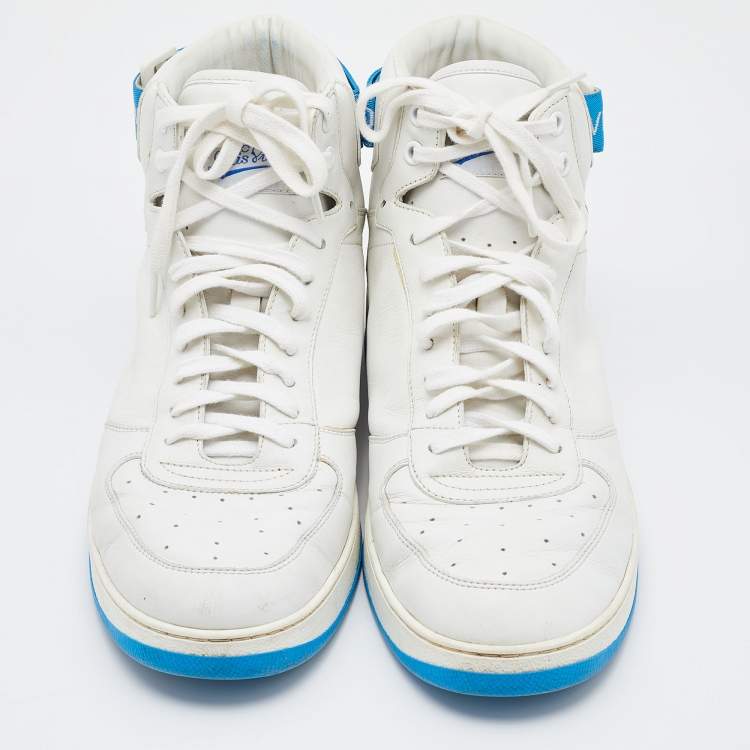 مملوكة مسبقًا Louis Vuitton White/Blue Leather Rivoli High Top Sneakers Size 41.5