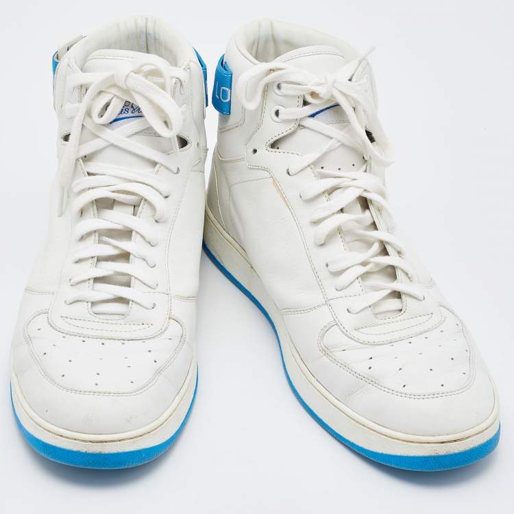 مملوكة مسبقًا Louis Vuitton White/Blue Leather Rivoli High Top Sneakers Size 41.5