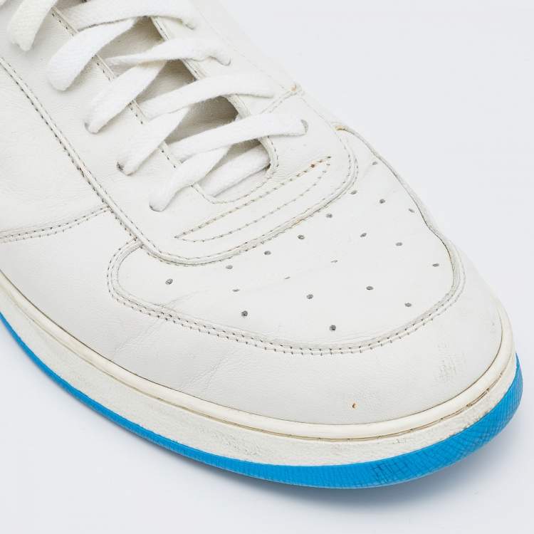 مملوكة مسبقًا Louis Vuitton White/Blue Leather Rivoli High Top Sneakers Size 41.5