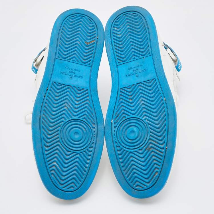 مملوكة مسبقًا Louis Vuitton White/Blue Leather Rivoli High Top Sneakers Size 41.5