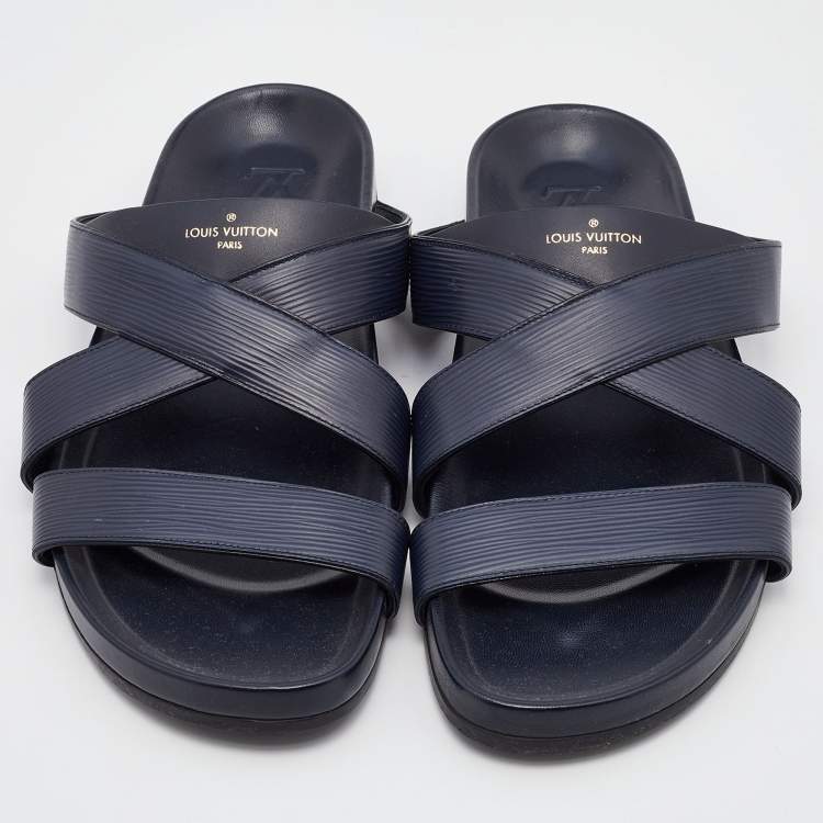 Pre Owned Louis Vuitton Navy Blue Epi Leather Flat Sandals Size 44