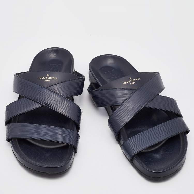 Pre Owned Louis Vuitton Navy Blue Epi Leather Flat Sandals Size 44
