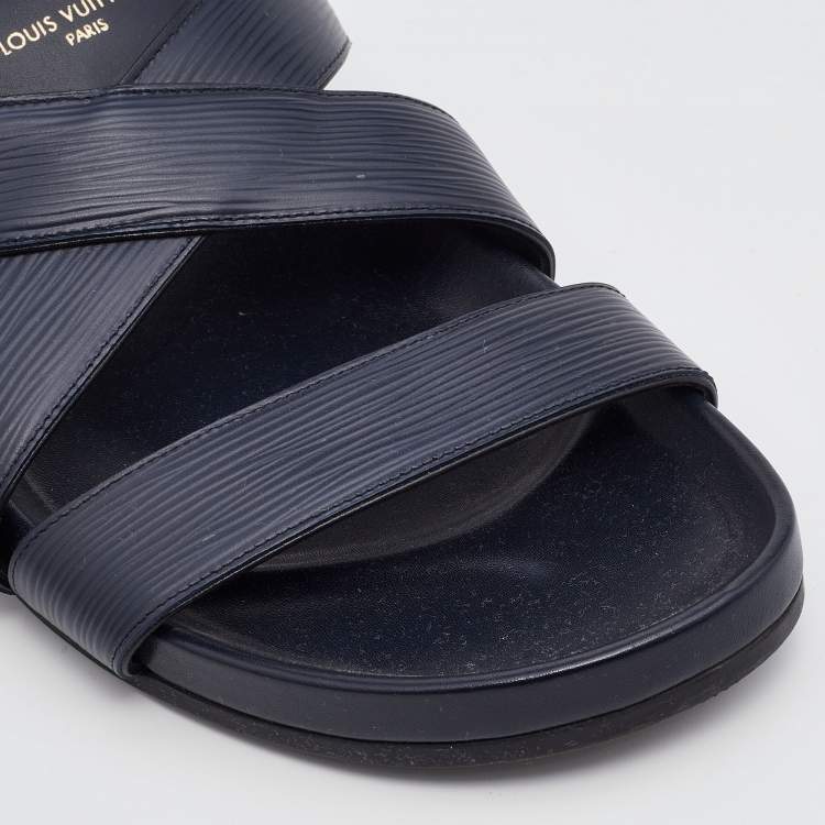 Pre Owned Louis Vuitton Navy Blue Epi Leather Flat Sandals Size 44