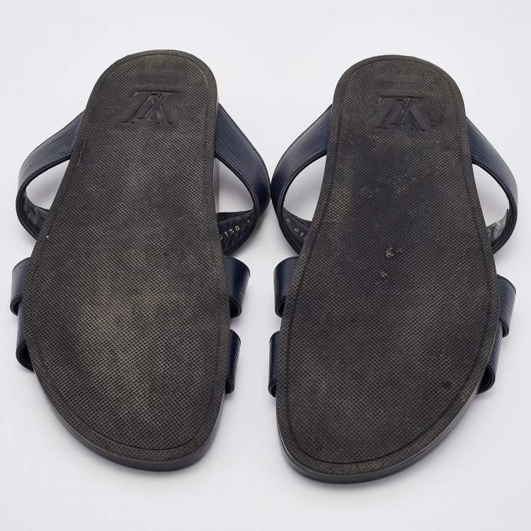Pre Owned Louis Vuitton Navy Blue Epi Leather Flat Sandals Size 44