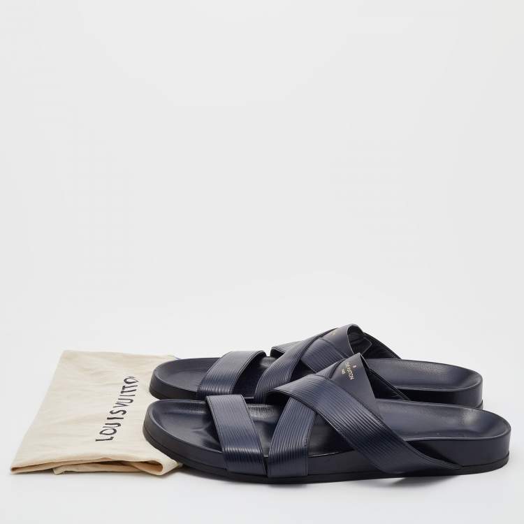 Pre Owned Louis Vuitton Navy Blue Epi Leather Flat Sandals Size 44