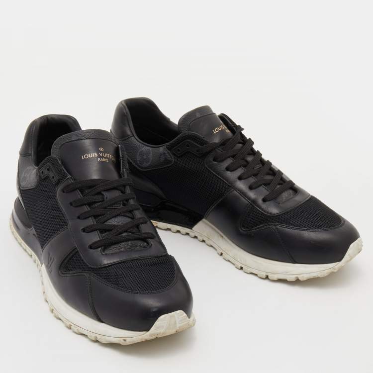 Pre Owned Louis Vuitton Black Leather, Mesh and Monogram Canvas Run Away Sneakers Size 41