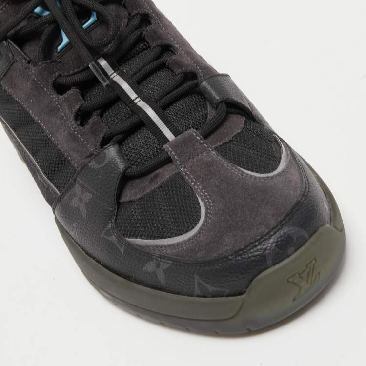 Pre Owned Louis Vuitton Grey/Black Suede, Mesh and Monogram Canvas Sneakers Size 42