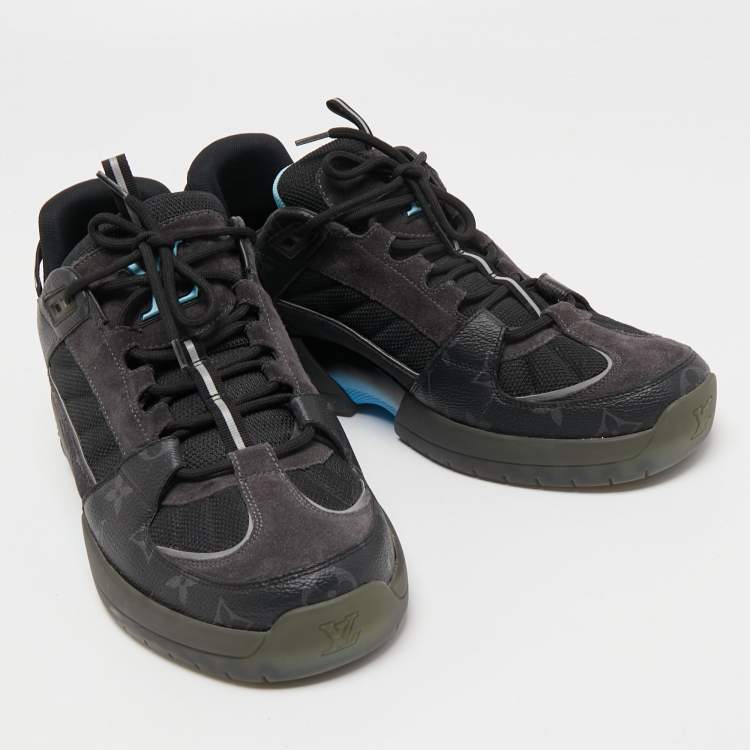 Pre Owned Louis Vuitton Grey/Black Suede, Mesh and Monogram Canvas Sneakers Size 42
