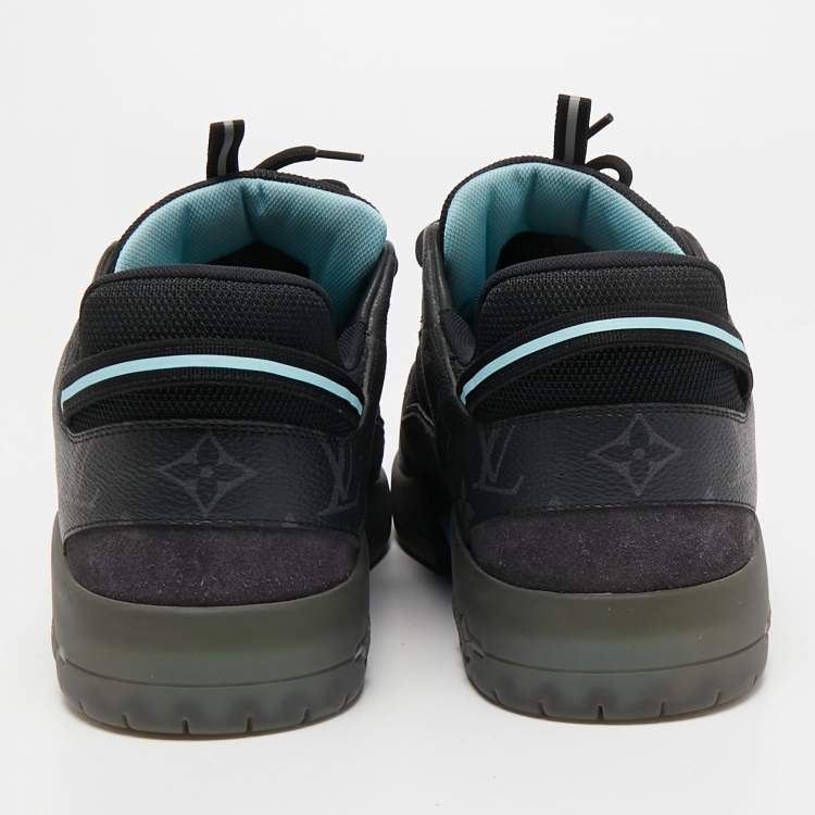 Pre Owned Louis Vuitton Grey/Black Suede, Mesh and Monogram Canvas Sneakers Size 42