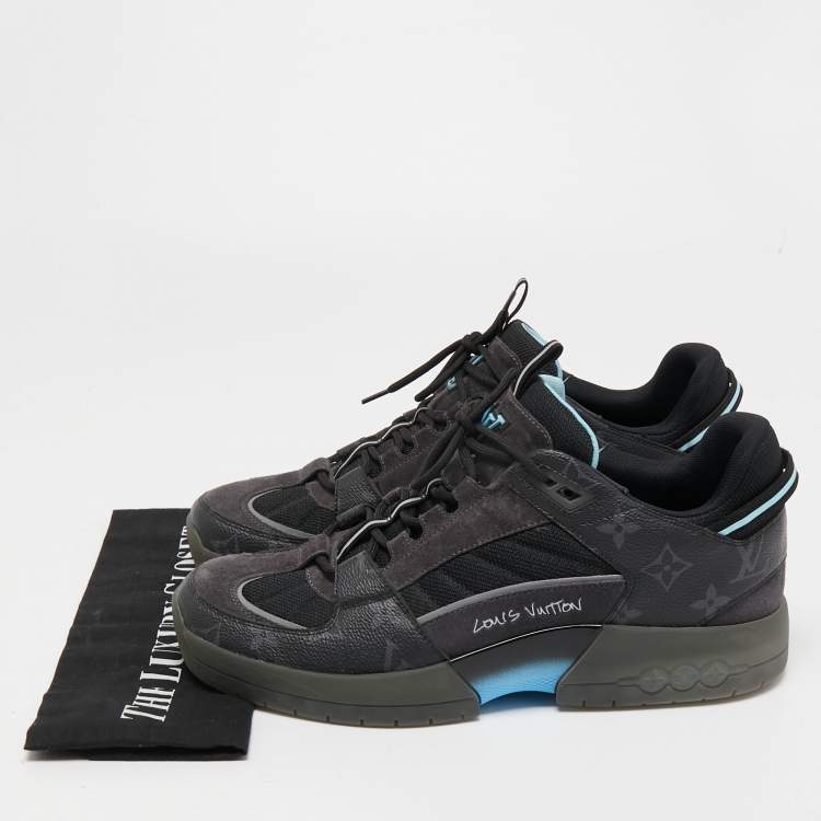 Pre Owned Louis Vuitton Grey/Black Suede, Mesh and Monogram Canvas Sneakers Size 42