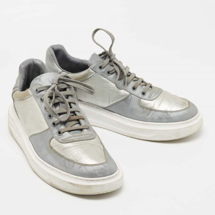Pre Owned Louis Vuitton Silver Monogram Nylon and Canvas Low Top Sneakers Size 41