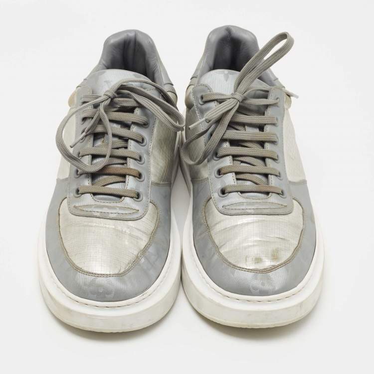Pre Owned Louis Vuitton Silver Monogram Nylon and Canvas Low Top Sneakers Size 41