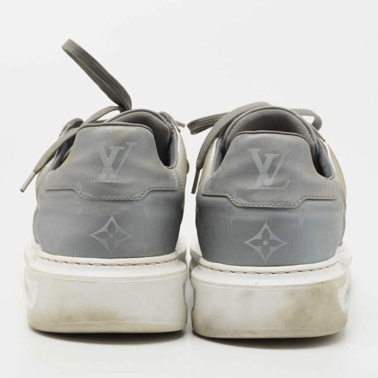 Pre Owned Louis Vuitton Silver Monogram Nylon and Canvas Low Top Sneakers Size 41