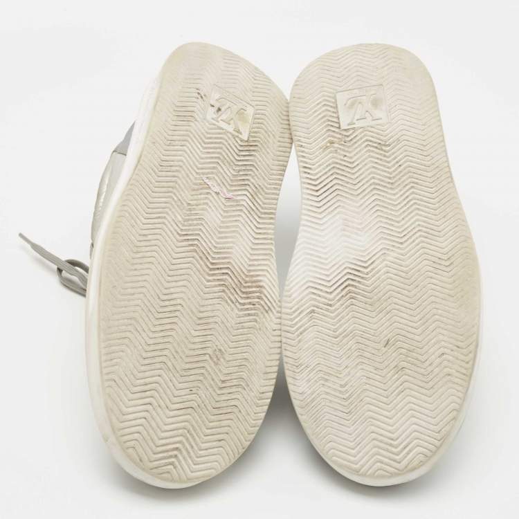 Pre Owned Louis Vuitton Silver Monogram Nylon and Canvas Low Top Sneakers Size 41