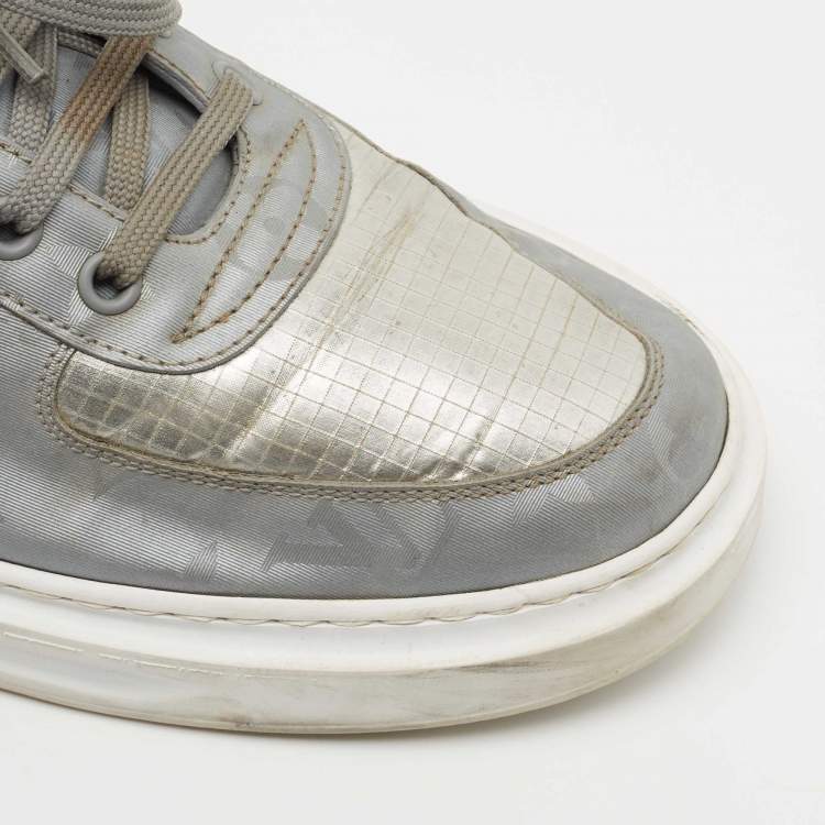 Pre Owned Louis Vuitton Silver Monogram Nylon and Canvas Low Top Sneakers Size 41