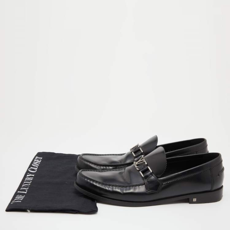 مملوكة مسبقًا Louis Vuitton Black Leather Major Slip On Loafers Size 44.5