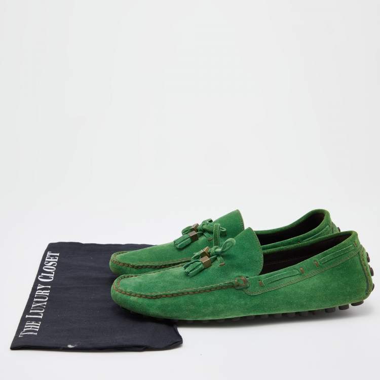 مملوكة مسبقًا Louis Vuitton Green Suede Imola Tassel Slip On Loafers Size 41.5