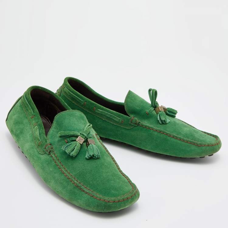 مملوكة مسبقًا Louis Vuitton Green Suede Imola Tassel Slip On Loafers Size 41.5