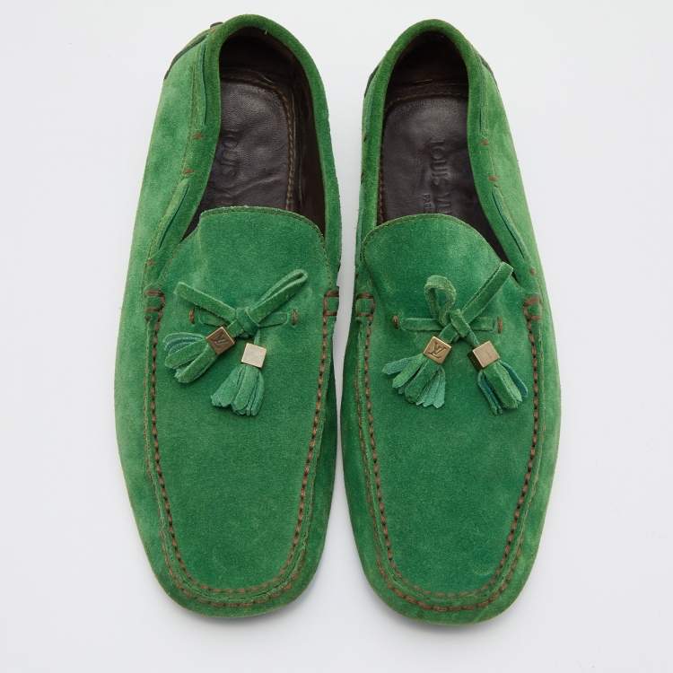 مملوكة مسبقًا Louis Vuitton Green Suede Imola Tassel Slip On Loafers Size 41.5