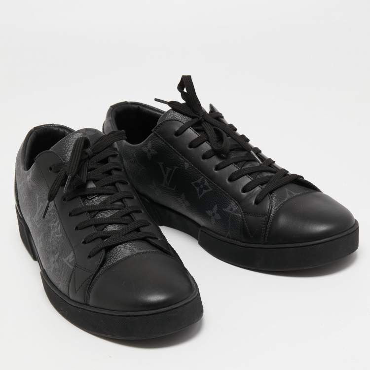 مملوكة مسبقًا Louis Vuitton Black/Grey Leather and Monogram Coated Canvas Match Up Sneakers Size 43
