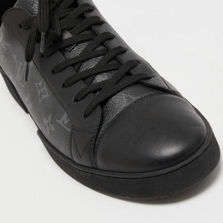 مملوكة مسبقًا Louis Vuitton Black/Grey Leather and Monogram Coated Canvas Match Up Sneakers Size 43