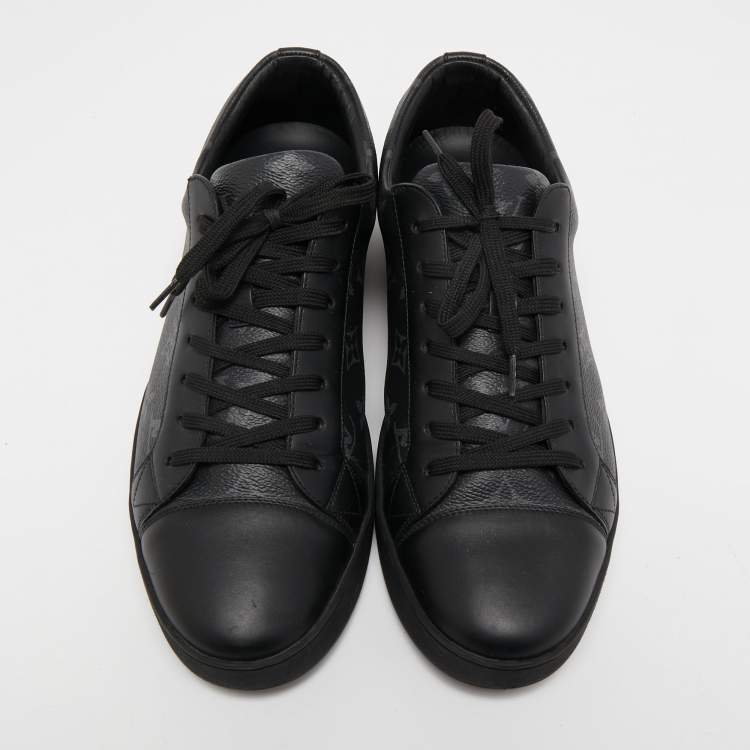 مملوكة مسبقًا Louis Vuitton Black/Grey Leather and Monogram Coated Canvas Match Up Sneakers Size 43