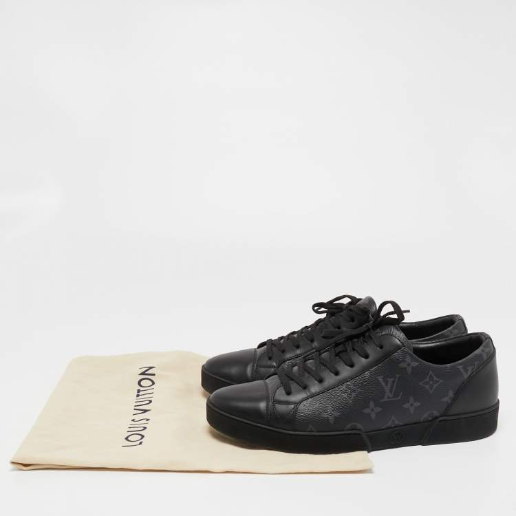 مملوكة مسبقًا Louis Vuitton Black/Grey Leather and Monogram Coated Canvas Match Up Sneakers Size 43