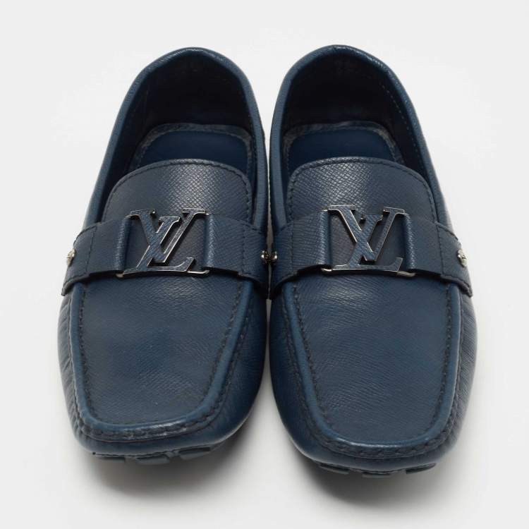 Pre Owned Louis Vuitton Navy Blue Leather Monte Carlo Loafers Size 43.5