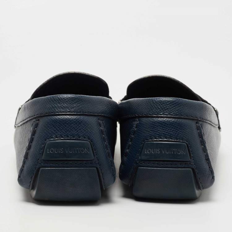Pre Owned Louis Vuitton Navy Blue Leather Monte Carlo Loafers Size 43.5