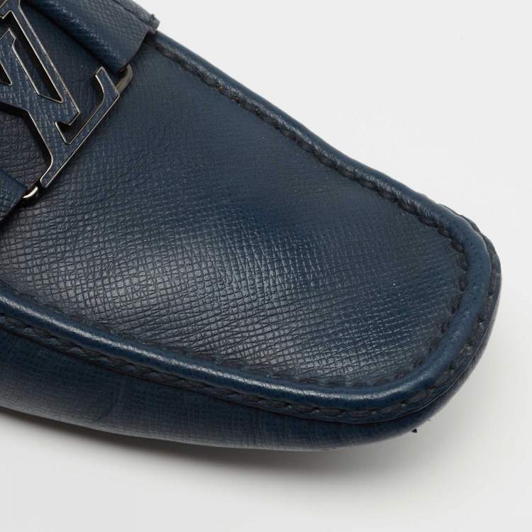 Pre Owned Louis Vuitton Navy Blue Leather Monte Carlo Loafers Size 43.5