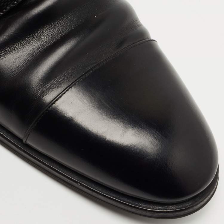 Pre Owned Louis Vuitton Black Damier Embossed Leather Lace Up Oxfords Size 43.5