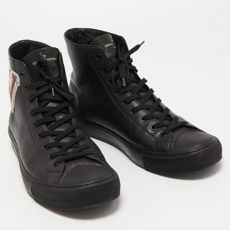 Pre Owned Louis Vuitton Black Leather Tattoo LV League Sneakers Size 43