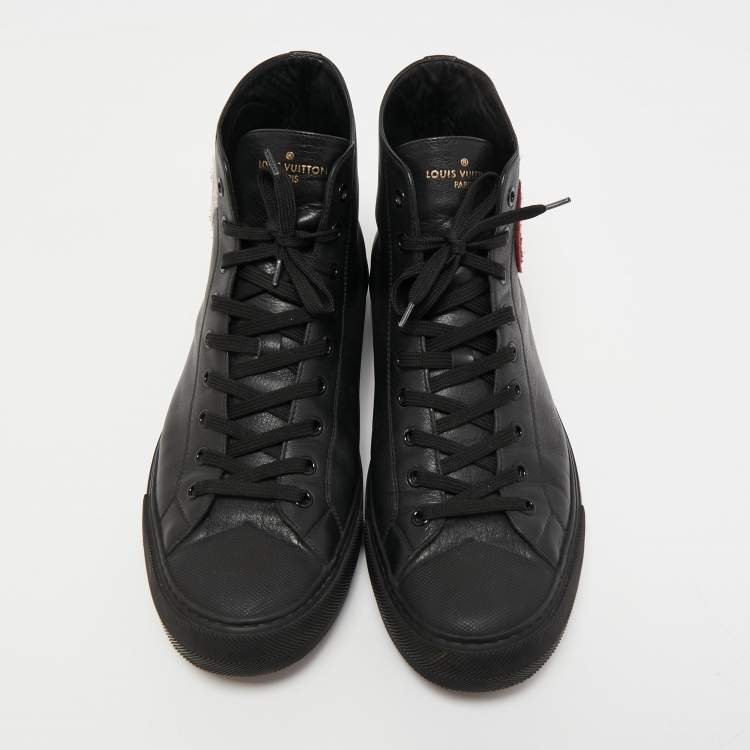 Pre Owned Louis Vuitton Black Leather Tattoo LV League Sneakers Size 43