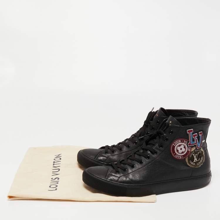 Pre Owned Louis Vuitton Black Leather Tattoo LV League Sneakers Size 43