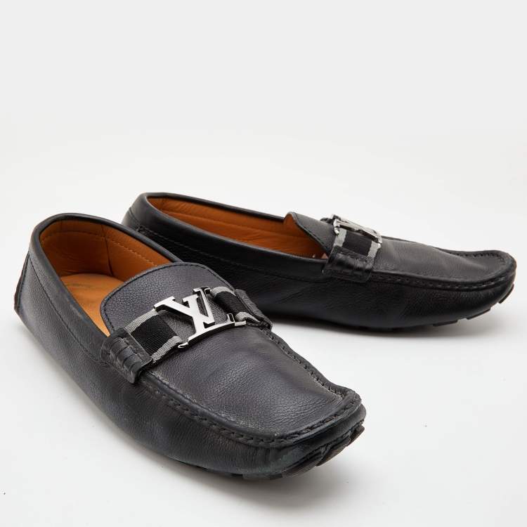 Pre Owned Louis Vuitton Black Leather Monte Carlo Slip On Loafers Size 44