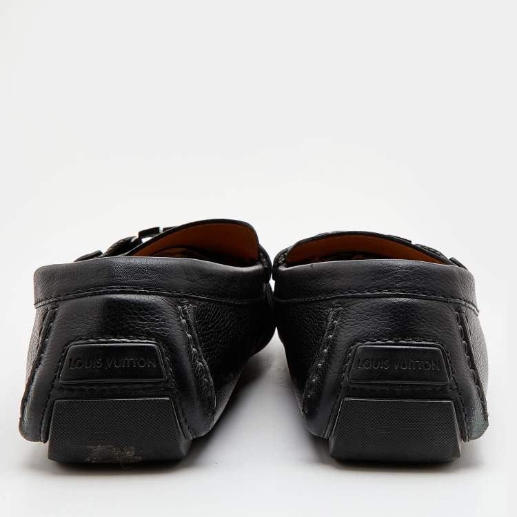 Pre Owned Louis Vuitton Black Leather Monte Carlo Slip On Loafers Size 44