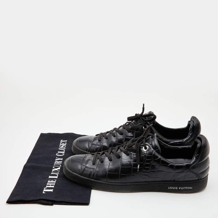 Pre Owned Louis Vuitton Black Croc Embossed Leather Frontrow Sneakers Size 43.5