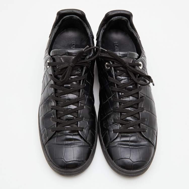Pre Owned Louis Vuitton Black Croc Embossed Leather Frontrow Sneakers Size 43.5