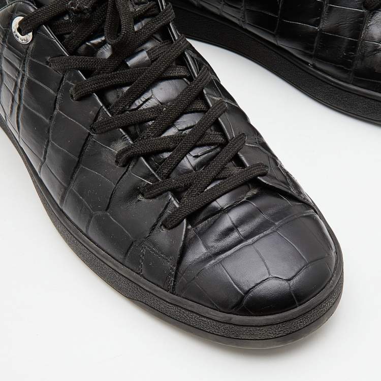 Pre Owned Louis Vuitton Black Croc Embossed Leather Frontrow Sneakers Size 43.5