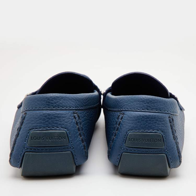 Pre Owned Louis Vuitton Blue Leather Ribbon Monte Carlo Slip On Loafers Size 42.5