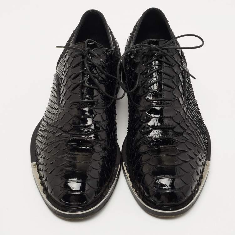 Pre Owned Louis Vuitton Black Patent Python Lace Up Oxfords Size 40