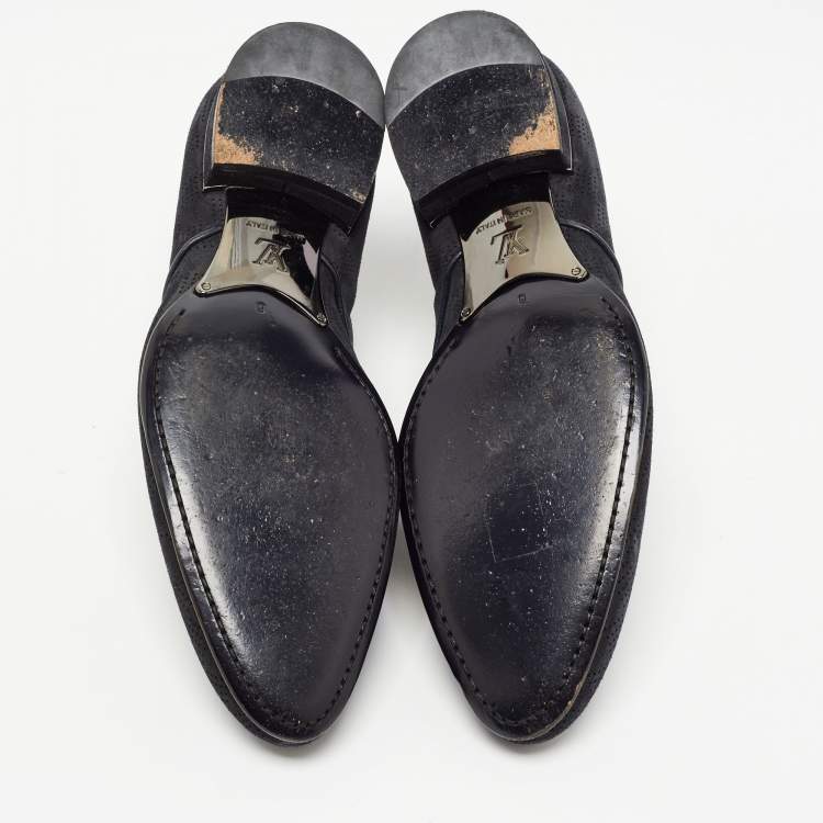 Pre Owned Louis Vuitton Black Damier Laminated Suede Lace Up Derby Size 40