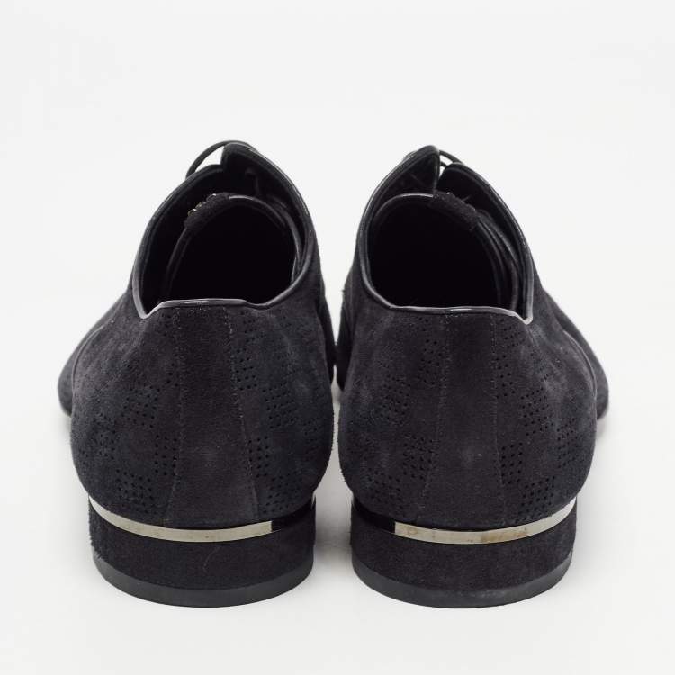 Pre Owned Louis Vuitton Black Damier Laminated Suede Lace Up Derby Size 40
