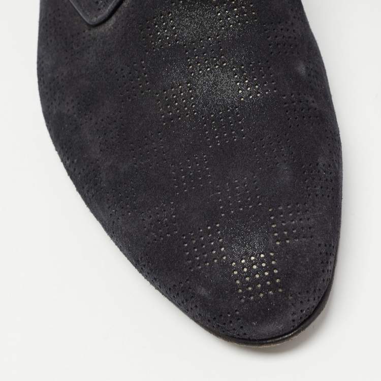 Pre Owned Louis Vuitton Black Damier Laminated Suede Lace Up Derby Size 40
