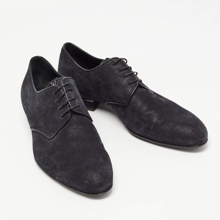 Pre Owned Louis Vuitton Black Damier Laminated Suede Lace Up Derby Size 40