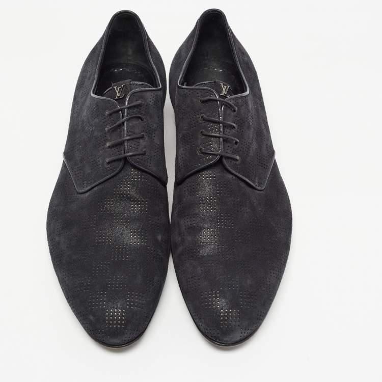 Pre Owned Louis Vuitton Black Damier Laminated Suede Lace Up Derby Size 40